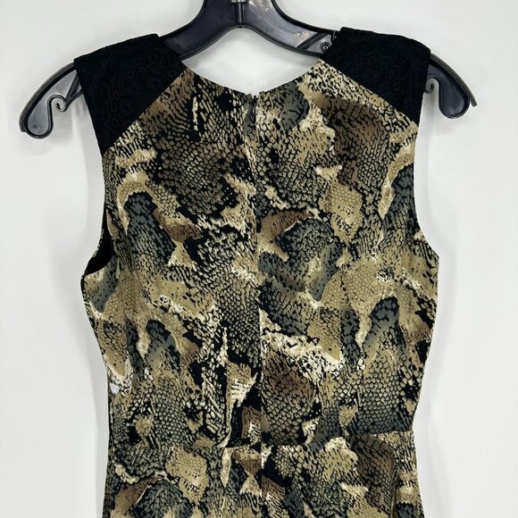 Fate Snake Skin Print Midi Dress S High Low Tulip Hem A Line Sleeveless Brown - Picture 6 of 9